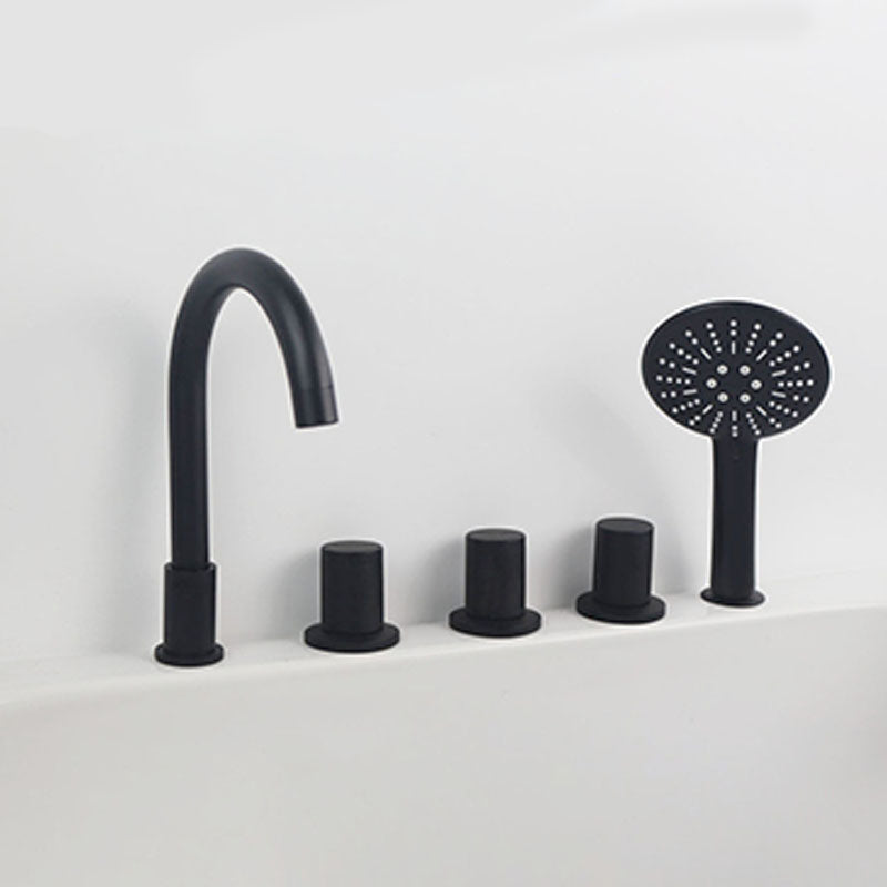 Modern Brass Tub Faucet in Black with 3 Handles Deck Mount Bathroom Faucet Clearhalo 'Bathroom Remodel & Bathroom Fixtures' 'Bathtub Faucets' 'bathtub_faucets' 'Home Improvement' 'home_improvement' 'home_improvement_bathtub_faucets' 7183397
