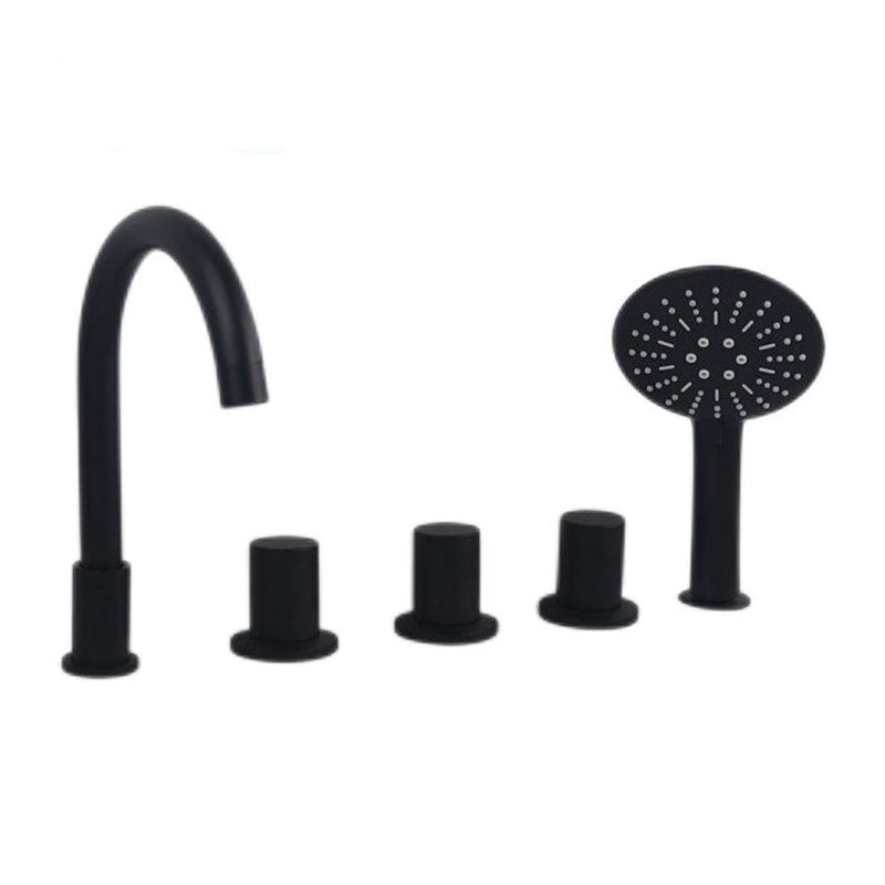 Modern Brass Tub Faucet in Black with 3 Handles Deck Mount Bathroom Faucet Clearhalo 'Bathroom Remodel & Bathroom Fixtures' 'Bathtub Faucets' 'bathtub_faucets' 'Home Improvement' 'home_improvement' 'home_improvement_bathtub_faucets' 7183399