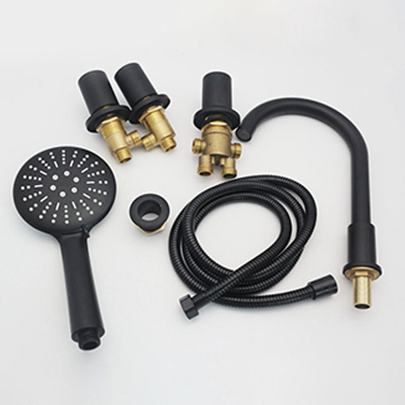 Modern Brass Tub Faucet in Black with 3 Handles Deck Mount Bathroom Faucet Clearhalo 'Bathroom Remodel & Bathroom Fixtures' 'Bathtub Faucets' 'bathtub_faucets' 'Home Improvement' 'home_improvement' 'home_improvement_bathtub_faucets' 7183402