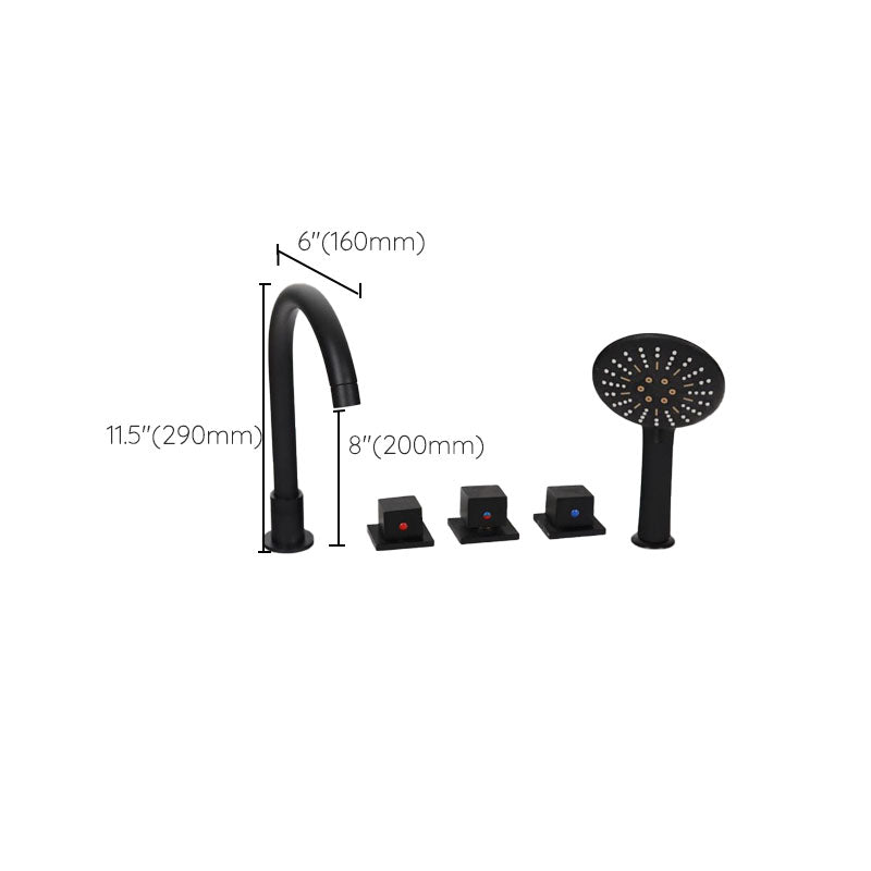 Modern Brass Tub Faucet in Black with 3 Handles Deck Mount Bathroom Faucet Clearhalo 'Bathroom Remodel & Bathroom Fixtures' 'Bathtub Faucets' 'bathtub_faucets' 'Home Improvement' 'home_improvement' 'home_improvement_bathtub_faucets' 7183406