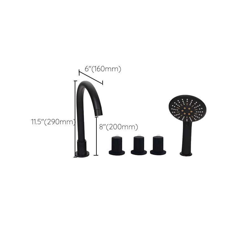 Modern Brass Tub Faucet in Black with 3 Handles Deck Mount Bathroom Faucet Clearhalo 'Bathroom Remodel & Bathroom Fixtures' 'Bathtub Faucets' 'bathtub_faucets' 'Home Improvement' 'home_improvement' 'home_improvement_bathtub_faucets' 7183407