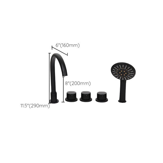 Modern Brass Tub Faucet in Black with 3 Handles Deck Mount Bathroom Faucet Clearhalo 'Bathroom Remodel & Bathroom Fixtures' 'Bathtub Faucets' 'bathtub_faucets' 'Home Improvement' 'home_improvement' 'home_improvement_bathtub_faucets' 7183408
