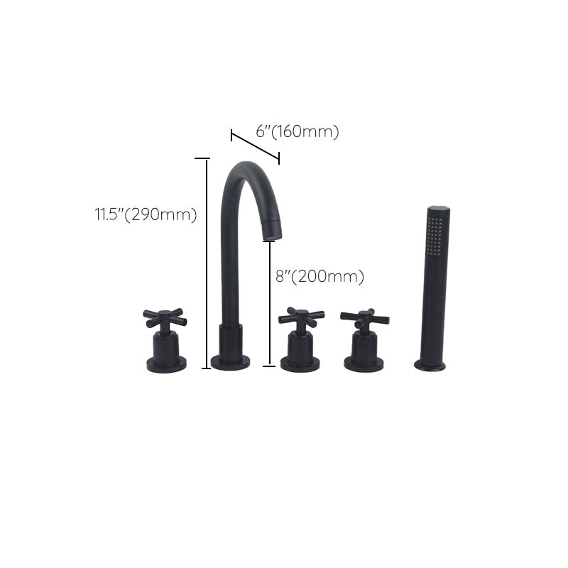Modern Brass Tub Faucet in Black with 3 Handles Deck Mount Bathroom Faucet Clearhalo 'Bathroom Remodel & Bathroom Fixtures' 'Bathtub Faucets' 'bathtub_faucets' 'Home Improvement' 'home_improvement' 'home_improvement_bathtub_faucets' 7183409