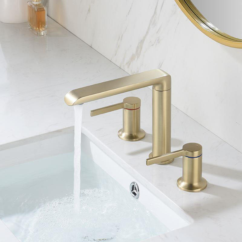 Modern Brass Tub Faucet with 2 Handles Deck Mount Bathroom Faucet Clearhalo 'Bathroom Remodel & Bathroom Fixtures' 'Bathtub Faucets' 'bathtub_faucets' 'Home Improvement' 'home_improvement' 'home_improvement_bathtub_faucets' 7183410
