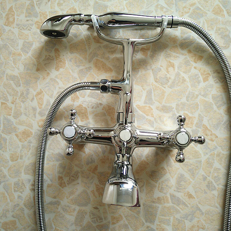 Classic Freestanding Tub Filler with Hand Shower Floor Mounted Faucet Clearhalo 'Bathroom Remodel & Bathroom Fixtures' 'Bathtub Faucets' 'bathtub_faucets' 'Home Improvement' 'home_improvement' 'home_improvement_bathtub_faucets' 7183430