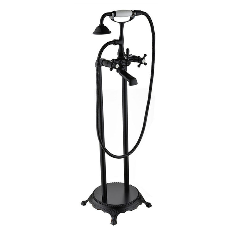 Classic Freestanding Tub Filler with Hand Shower Floor Mounted Faucet Black Clearhalo 'Bathroom Remodel & Bathroom Fixtures' 'Bathtub Faucets' 'bathtub_faucets' 'Home Improvement' 'home_improvement' 'home_improvement_bathtub_faucets' 7183432