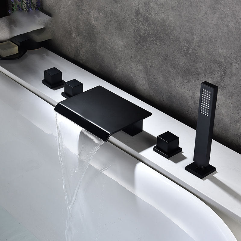 Modern Roman Tub Faucet with Waterfall Spout Deck Mount Bathroom Faucet Clearhalo 'Bathroom Remodel & Bathroom Fixtures' 'Bathtub Faucets' 'bathtub_faucets' 'Home Improvement' 'home_improvement' 'home_improvement_bathtub_faucets' 7183436