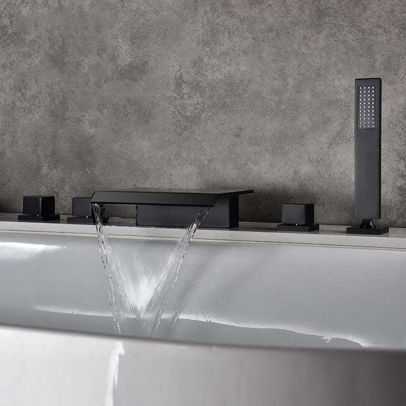 Modern Roman Tub Faucet with Waterfall Spout Deck Mount Bathroom Faucet Clearhalo 'Bathroom Remodel & Bathroom Fixtures' 'Bathtub Faucets' 'bathtub_faucets' 'Home Improvement' 'home_improvement' 'home_improvement_bathtub_faucets' 7183439