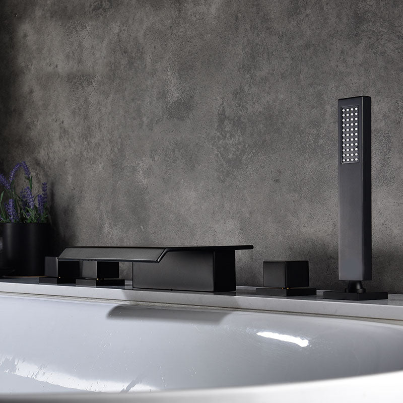 Modern Roman Tub Faucet with Waterfall Spout Deck Mount Bathroom Faucet Clearhalo 'Bathroom Remodel & Bathroom Fixtures' 'Bathtub Faucets' 'bathtub_faucets' 'Home Improvement' 'home_improvement' 'home_improvement_bathtub_faucets' 7183441