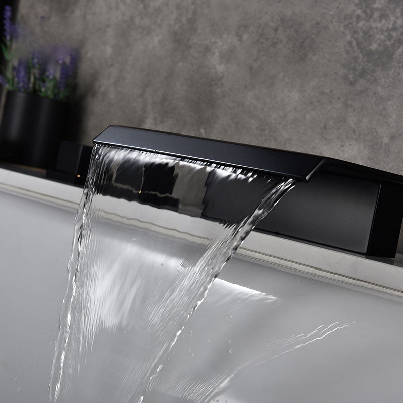 Modern Roman Tub Faucet with Waterfall Spout Deck Mount Bathroom Faucet Clearhalo 'Bathroom Remodel & Bathroom Fixtures' 'Bathtub Faucets' 'bathtub_faucets' 'Home Improvement' 'home_improvement' 'home_improvement_bathtub_faucets' 7183443