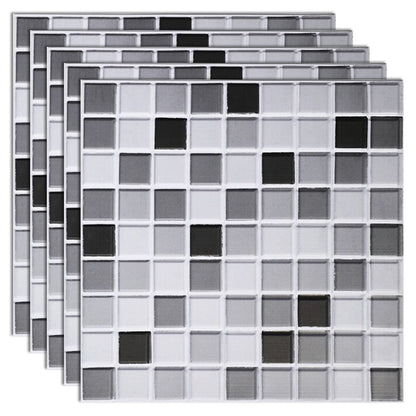 Waterproof Peel & Stick PVC Mosaic Tile Mosaic Tile Wallpaper Gray Black White 5-Piece Set Glossy Clearhalo 'Flooring 'Home Improvement' 'home_improvement' 'home_improvement_peel_stick_blacksplash' 'Peel & Stick Backsplash Tile' 'peel_stick_blacksplash' 'Walls & Ceilings' Walls and Ceiling' 7183799