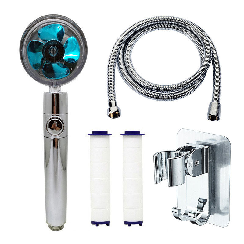 Contemporary Handheld Supercharged Shower Head Round Spray Head Blue Shower & Bracket & Hose & Filter Ball Clearhalo 'Bathroom Remodel & Bathroom Fixtures' 'Home Improvement' 'home_improvement' 'home_improvement_shower_heads' 'Shower Heads' 'shower_heads' 'Showers & Bathtubs Plumbing' 'Showers & Bathtubs' 7183973