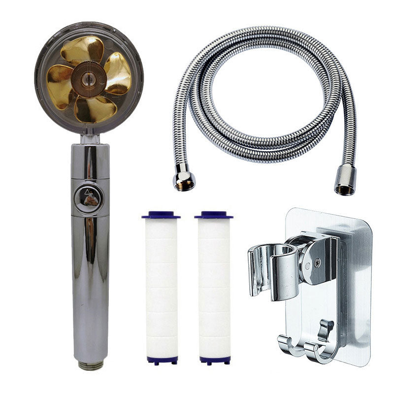 Contemporary Handheld Supercharged Shower Head Round Spray Head Gold Shower & Bracket & Hose & Filter Ball Clearhalo 'Bathroom Remodel & Bathroom Fixtures' 'Home Improvement' 'home_improvement' 'home_improvement_shower_heads' 'Shower Heads' 'shower_heads' 'Showers & Bathtubs Plumbing' 'Showers & Bathtubs' 7183975