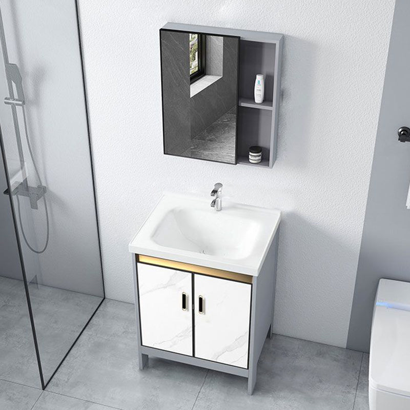 Ceramic Top Bathroom Vanity White Rectangle Single Sink Freestanding Mirror Vanity Set Clearhalo 'Bathroom Remodel & Bathroom Fixtures' 'Bathroom Vanities' 'bathroom_vanities' 'Home Improvement' 'home_improvement' 'home_improvement_bathroom_vanities' 7184583