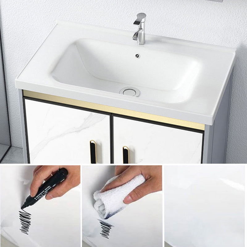 Ceramic Top Bathroom Vanity White Rectangle Single Sink Freestanding Mirror Vanity Set Clearhalo 'Bathroom Remodel & Bathroom Fixtures' 'Bathroom Vanities' 'bathroom_vanities' 'Home Improvement' 'home_improvement' 'home_improvement_bathroom_vanities' 7184589