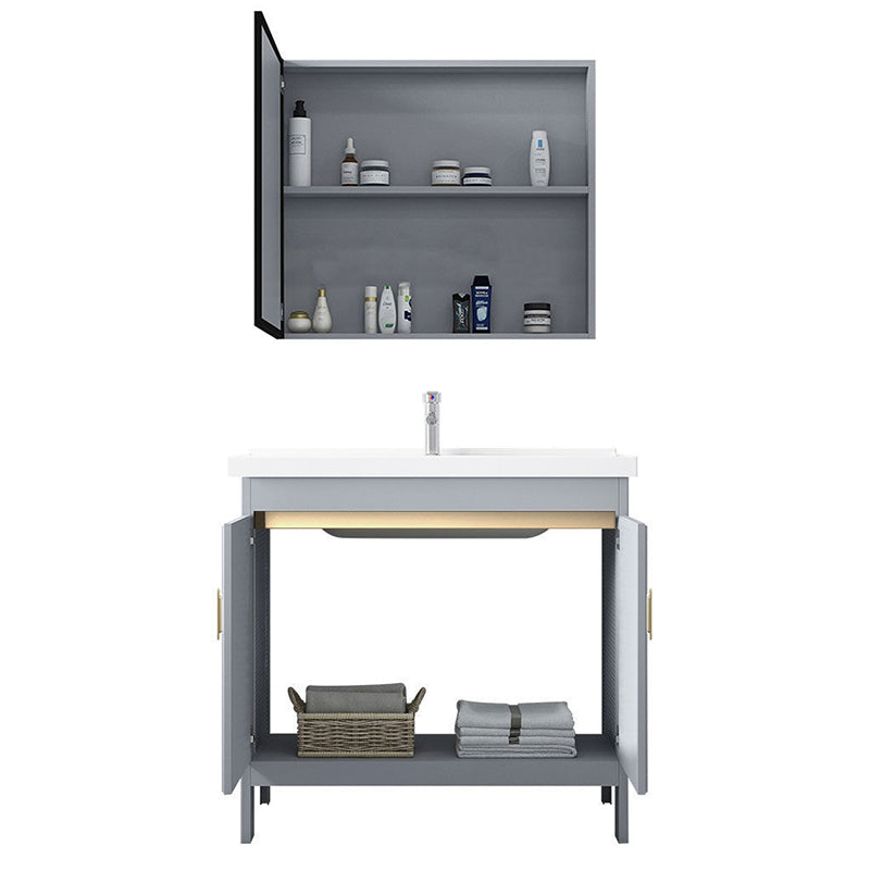 Ceramic Top Bathroom Vanity White Rectangle Single Sink Freestanding Mirror Vanity Set Clearhalo 'Bathroom Remodel & Bathroom Fixtures' 'Bathroom Vanities' 'bathroom_vanities' 'Home Improvement' 'home_improvement' 'home_improvement_bathroom_vanities' 7184590