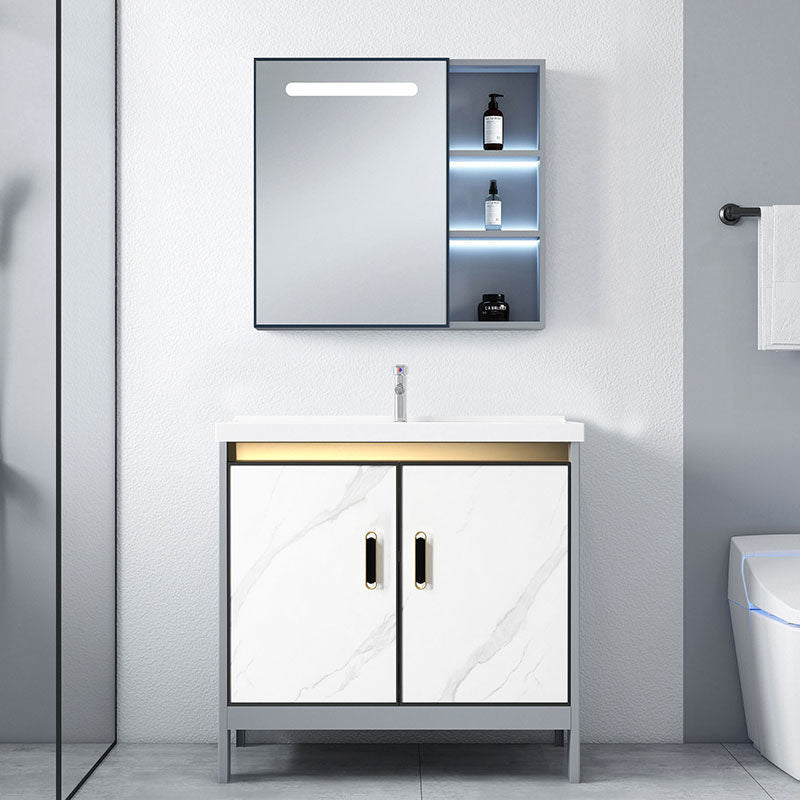 Ceramic Top Bathroom Vanity White Rectangle Single Sink Freestanding Mirror Vanity Set Clearhalo 'Bathroom Remodel & Bathroom Fixtures' 'Bathroom Vanities' 'bathroom_vanities' 'Home Improvement' 'home_improvement' 'home_improvement_bathroom_vanities' 7184595