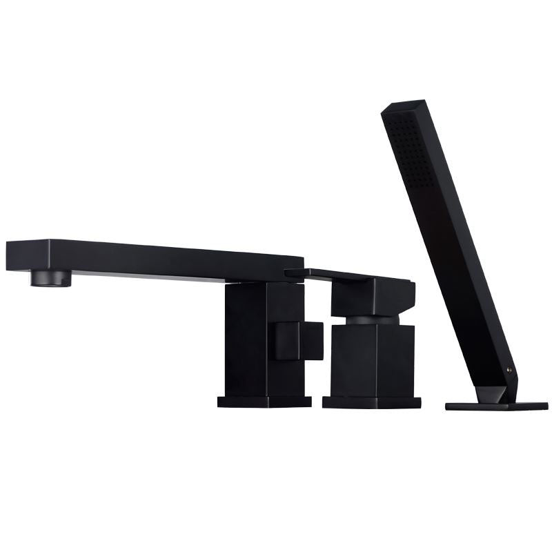 Modern Square Brass Tub Faucet with 2 Handles Deck Mount Bathroom Faucet Black 3 Hole Faucets Clearhalo 'Bathroom Remodel & Bathroom Fixtures' 'Bathtub Faucets' 'bathtub_faucets' 'Home Improvement' 'home_improvement' 'home_improvement_bathtub_faucets' 7184623