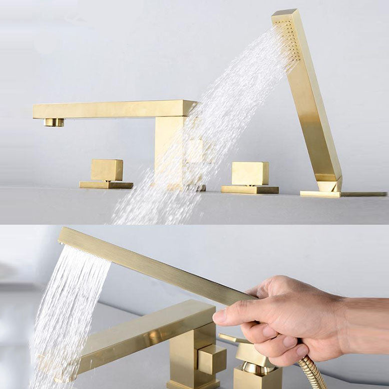 Modern Square Brass Tub Faucet with 2 Handles Deck Mount Bathroom Faucet Clearhalo 'Bathroom Remodel & Bathroom Fixtures' 'Bathtub Faucets' 'bathtub_faucets' 'Home Improvement' 'home_improvement' 'home_improvement_bathtub_faucets' 7184624