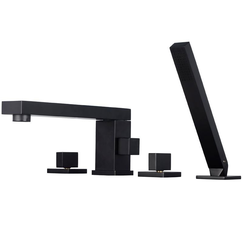 Modern Square Brass Tub Faucet with 2 Handles Deck Mount Bathroom Faucet Black 4 Hole Faucets Clearhalo 'Bathroom Remodel & Bathroom Fixtures' 'Bathtub Faucets' 'bathtub_faucets' 'Home Improvement' 'home_improvement' 'home_improvement_bathtub_faucets' 7184625