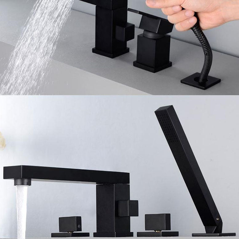 Modern Square Brass Tub Faucet with 2 Handles Deck Mount Bathroom Faucet Clearhalo 'Bathroom Remodel & Bathroom Fixtures' 'Bathtub Faucets' 'bathtub_faucets' 'Home Improvement' 'home_improvement' 'home_improvement_bathtub_faucets' 7184626