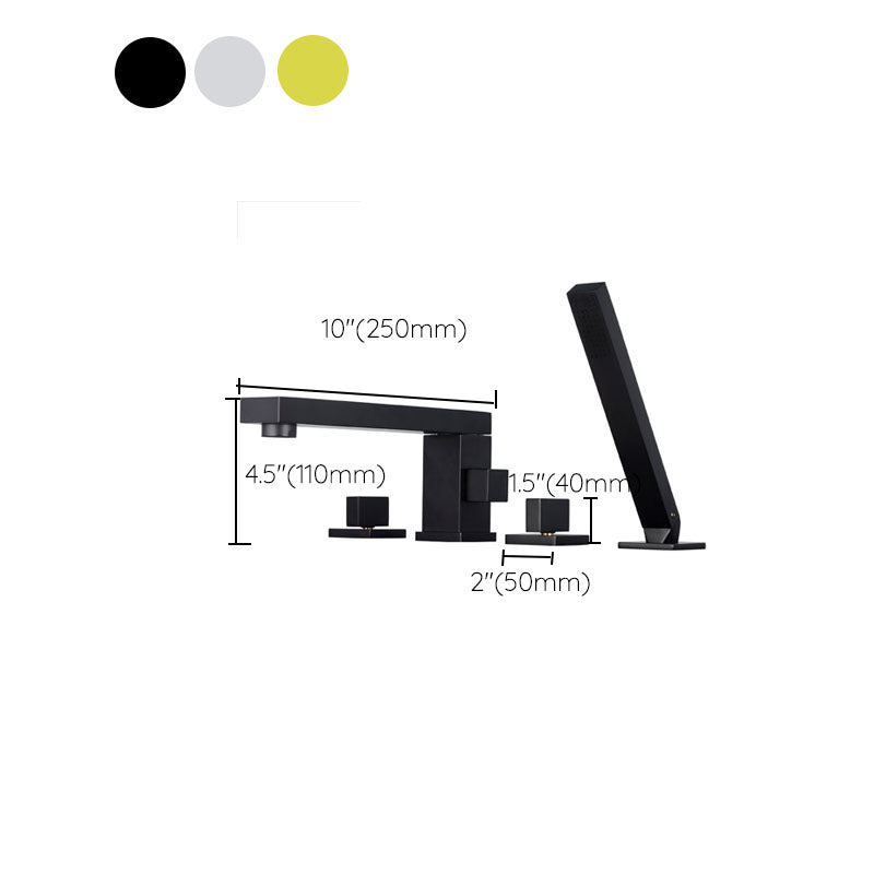Modern Square Brass Tub Faucet with 2 Handles Deck Mount Bathroom Faucet Clearhalo 'Bathroom Remodel & Bathroom Fixtures' 'Bathtub Faucets' 'bathtub_faucets' 'Home Improvement' 'home_improvement' 'home_improvement_bathtub_faucets' 7184642