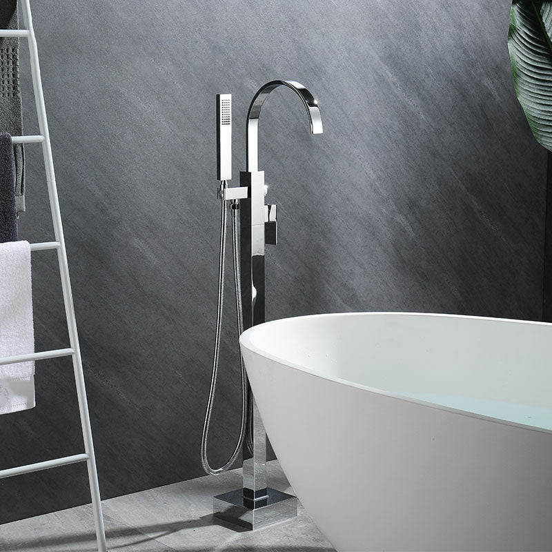 Modern Faucet Free Standing Rod Handle Tube Handheld Shower Head Bathtub Faucet Clearhalo 'Bathroom Remodel & Bathroom Fixtures' 'Bathtub Faucets' 'bathtub_faucets' 'Home Improvement' 'home_improvement' 'home_improvement_bathtub_faucets' 7184700