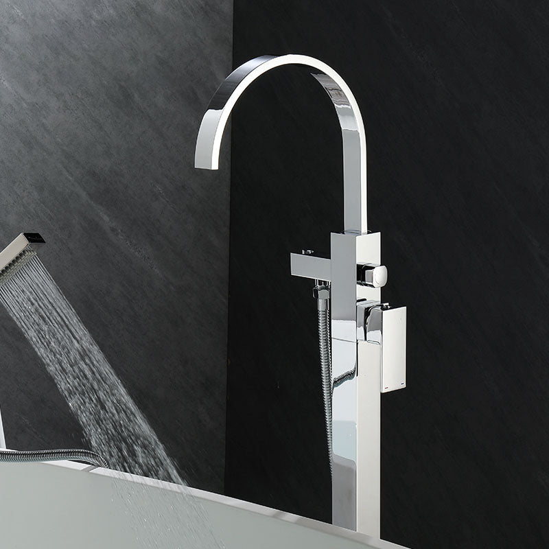 Modern Faucet Free Standing Rod Handle Tube Handheld Shower Head Bathtub Faucet Clearhalo 'Bathroom Remodel & Bathroom Fixtures' 'Bathtub Faucets' 'bathtub_faucets' 'Home Improvement' 'home_improvement' 'home_improvement_bathtub_faucets' 7184704