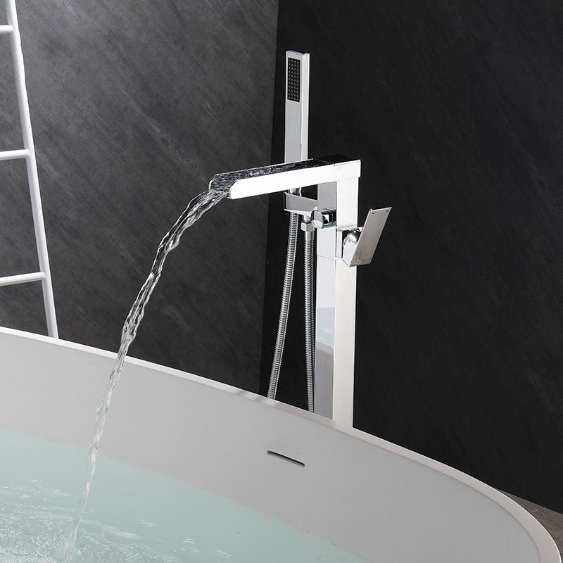 Modern Faucet Free Standing Rod Handle Tube Handheld Shower Head Bathtub Faucet Clearhalo 'Bathroom Remodel & Bathroom Fixtures' 'Bathtub Faucets' 'bathtub_faucets' 'Home Improvement' 'home_improvement' 'home_improvement_bathtub_faucets' 7184705