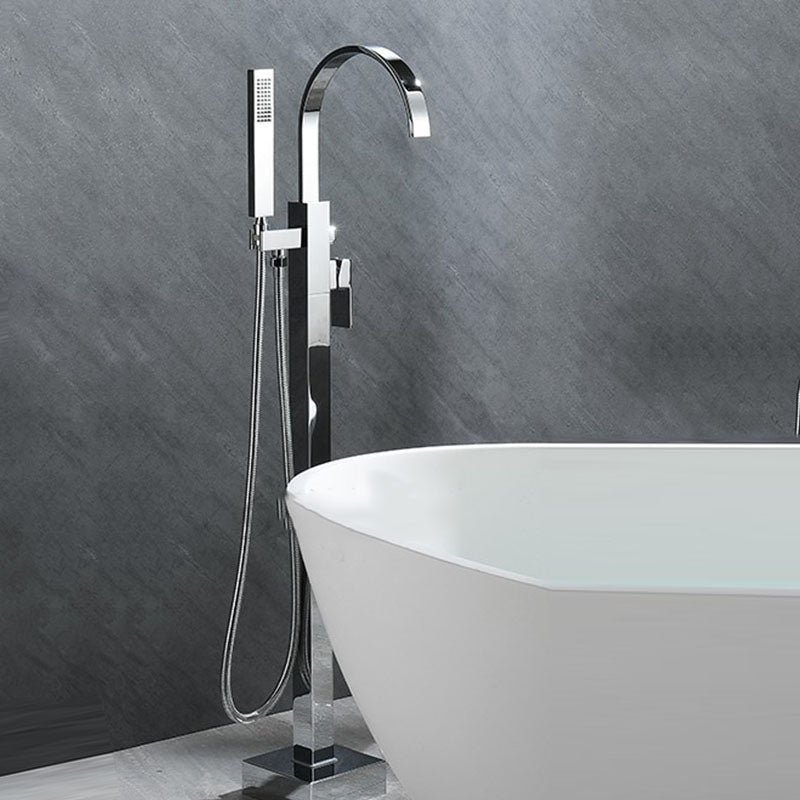 Modern Faucet Free Standing Rod Handle Tube Handheld Shower Head Bathtub Faucet Clearhalo 'Bathroom Remodel & Bathroom Fixtures' 'Bathtub Faucets' 'bathtub_faucets' 'Home Improvement' 'home_improvement' 'home_improvement_bathtub_faucets' 7184711