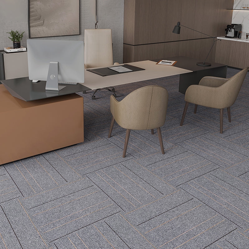 Indoor Carpet Tiles Level Loop Carpet Tiles with Fire Resistant Light Gray Striped 40-Piece Set Clearhalo 'Carpet Tiles & Carpet Squares' 'carpet_tiles_carpet_squares' 'Flooring 'Home Improvement' 'home_improvement' 'home_improvement_carpet_tiles_carpet_squares' Walls and Ceiling' 7185092