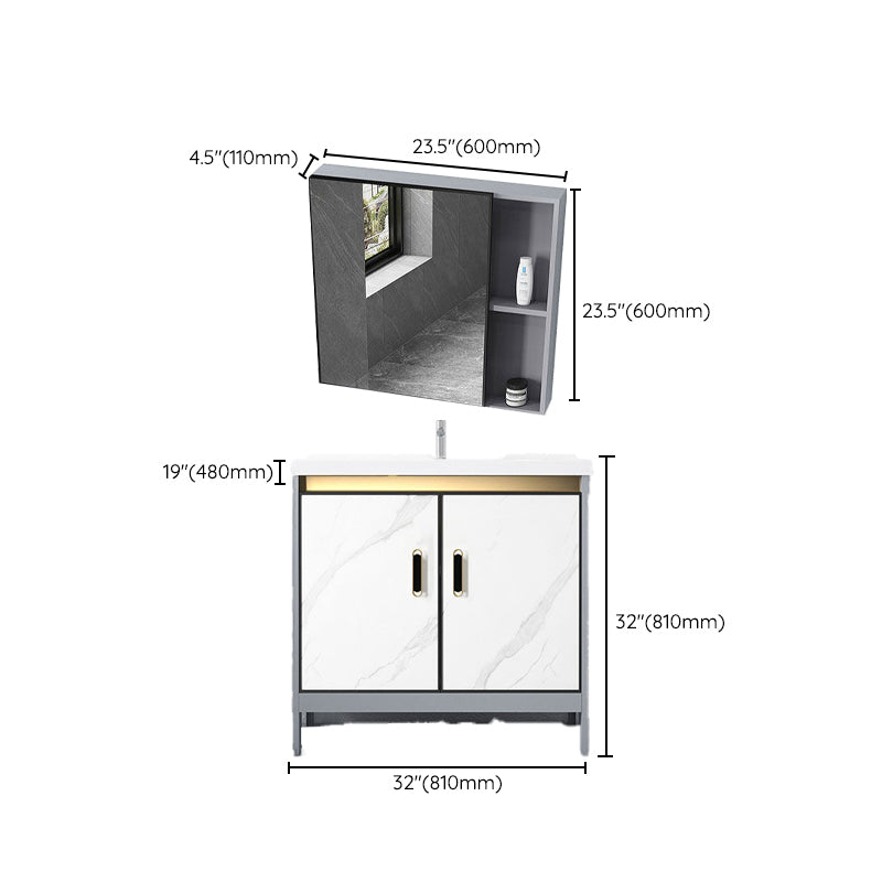Ceramic Top Bathroom Vanity White Rectangle Single Sink Freestanding Mirror Vanity Set Clearhalo 'Bathroom Remodel & Bathroom Fixtures' 'Bathroom Vanities' 'bathroom_vanities' 'Home Improvement' 'home_improvement' 'home_improvement_bathroom_vanities' 7185159