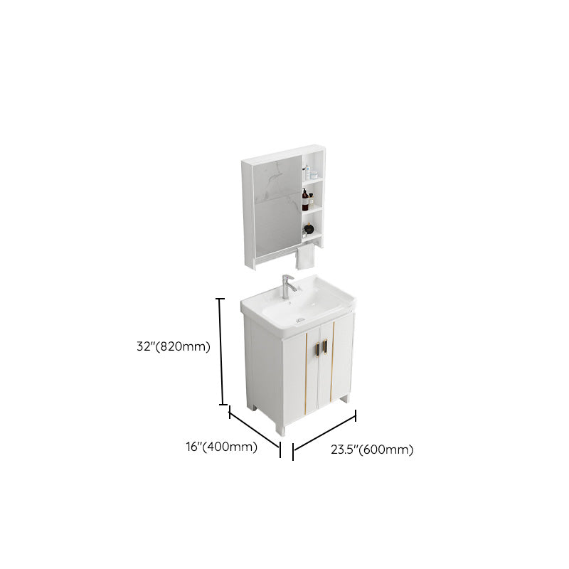 Vanity White Sink Ceramic Drawers Faucet Doors Vanity with Mirror Clearhalo 'Bathroom Remodel & Bathroom Fixtures' 'Bathroom Vanities' 'bathroom_vanities' 'Home Improvement' 'home_improvement' 'home_improvement_bathroom_vanities' 7185375