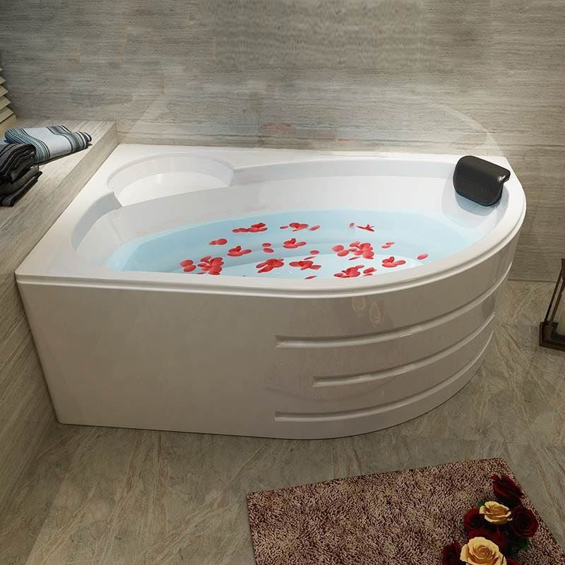 Back to Wall Bath Corner Acrylic Soaking White Modern Bathtub Left Tub with Pillow Clearhalo 'Bathroom Remodel & Bathroom Fixtures' 'Bathtubs' 'Home Improvement' 'home_improvement' 'home_improvement_bathtubs' 'Showers & Bathtubs' 7185404