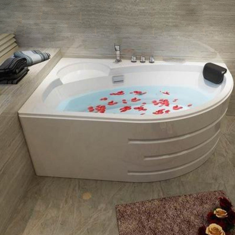 Back to Wall Bath Corner Acrylic Soaking White Modern Bathtub 63"L x 37"W x 22"H Right Tub with Silver 5-Piece Set Clearhalo 'Bathroom Remodel & Bathroom Fixtures' 'Bathtubs' 'Home Improvement' 'home_improvement' 'home_improvement_bathtubs' 'Showers & Bathtubs' 7185406