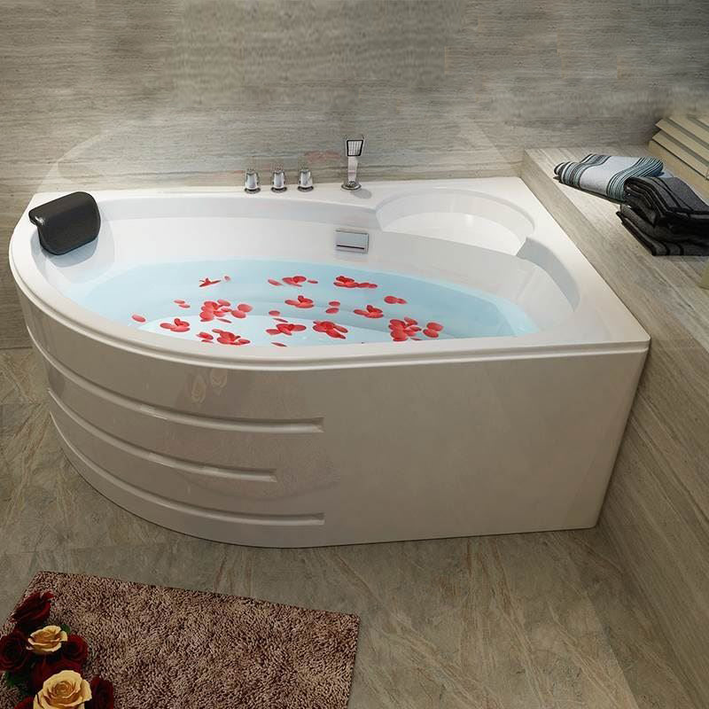 Back to Wall Bath Corner Acrylic Soaking White Modern Bathtub Right Tub with Silver 5-Piece Set Clearhalo 'Bathroom Remodel & Bathroom Fixtures' 'Bathtubs' 'Home Improvement' 'home_improvement' 'home_improvement_bathtubs' 'Showers & Bathtubs' 7185407