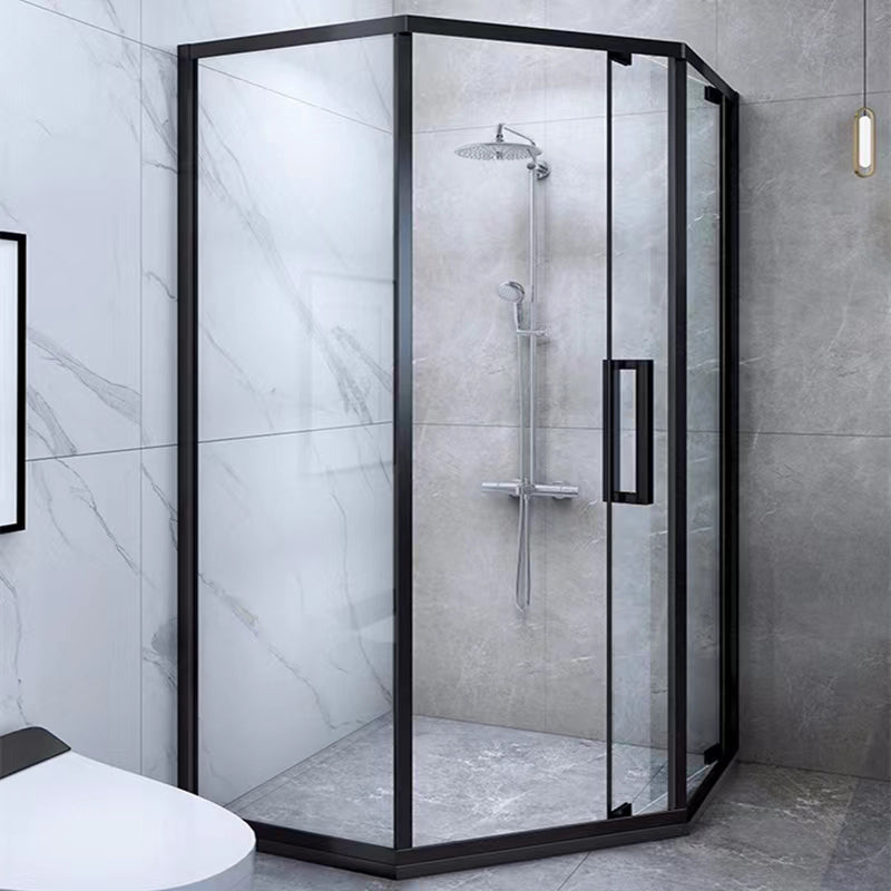 Black Full Frame Shower Screen Diamond Shape Tempered Glass Shower Door Right Clearhalo 'Bathroom Remodel & Bathroom Fixtures' 'Home Improvement' 'home_improvement' 'home_improvement_shower_tub_doors' 'Shower and Tub Doors' 'shower_tub_doors' 'Showers & Bathtubs' 7187952