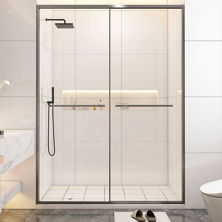 Double Sliding Glass Shower Door Stainless Steel Narrow Frame Shower Screen Gun Grey Clearhalo 'Bathroom Remodel & Bathroom Fixtures' 'Home Improvement' 'home_improvement' 'home_improvement_shower_tub_doors' 'Shower and Tub Doors' 'shower_tub_doors' 'Showers & Bathtubs' 7187977