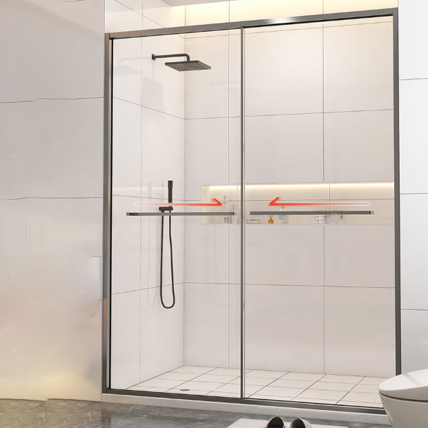 Double Sliding Glass Shower Door Stainless Steel Narrow Frame Shower Screen Clearhalo 'Bathroom Remodel & Bathroom Fixtures' 'Home Improvement' 'home_improvement' 'home_improvement_shower_tub_doors' 'Shower and Tub Doors' 'shower_tub_doors' 'Showers & Bathtubs' 7187978