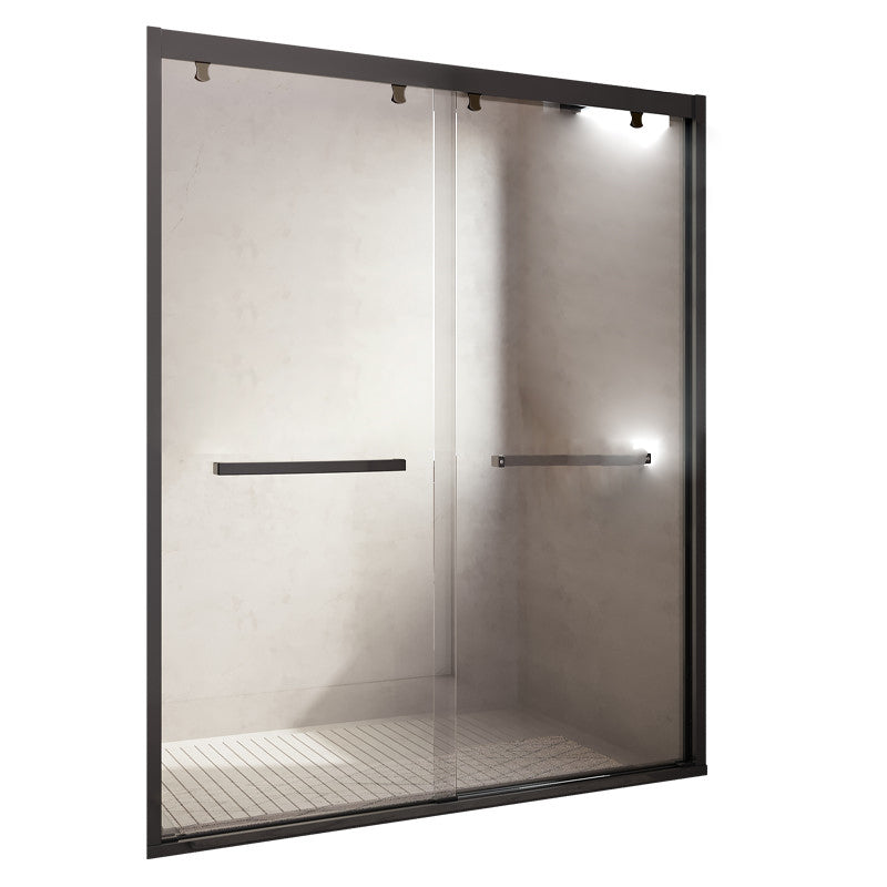 Semi Frameless Double Sliding Shower Door Tempered Glass Shower Screen Black Clearhalo 'Bathroom Remodel & Bathroom Fixtures' 'Home Improvement' 'home_improvement' 'home_improvement_shower_tub_doors' 'Shower and Tub Doors' 'shower_tub_doors' 'Showers & Bathtubs' 7188000