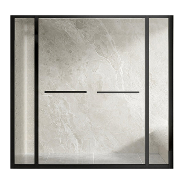 Semi Frameless Double Sliding Shower Door Clear Glass Shower Screen Black Clearhalo 'Bathroom Remodel & Bathroom Fixtures' 'Home Improvement' 'home_improvement' 'home_improvement_shower_tub_doors' 'Shower and Tub Doors' 'shower_tub_doors' 'Showers & Bathtubs' 7188015