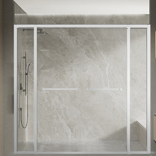 Semi Frameless Double Sliding Shower Door Clear Glass Shower Screen Clearhalo 'Bathroom Remodel & Bathroom Fixtures' 'Home Improvement' 'home_improvement' 'home_improvement_shower_tub_doors' 'Shower and Tub Doors' 'shower_tub_doors' 'Showers & Bathtubs' 7188017