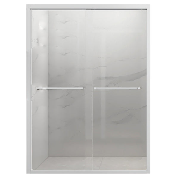 Semi Frameless Double Sliding Shower Door Clear Glass Shower Screen Silver 45"L x 75"H Clearhalo 'Bathroom Remodel & Bathroom Fixtures' 'Home Improvement' 'home_improvement' 'home_improvement_shower_tub_doors' 'Shower and Tub Doors' 'shower_tub_doors' 'Showers & Bathtubs' 7188024