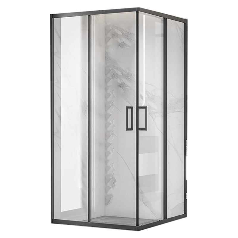 Aluminum Alloy Tempered Glass Shower Door Simple Shower Screen Black 35.4"L x 35.4"W x 78.7"H Symmetrical Clearhalo 'Bathroom Remodel & Bathroom Fixtures' 'Home Improvement' 'home_improvement' 'home_improvement_shower_tub_doors' 'Shower and Tub Doors' 'shower_tub_doors' 'Showers & Bathtubs' 7188034