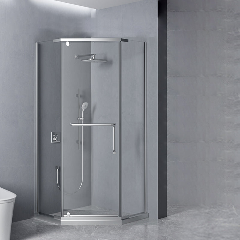 Aluminum Alloy Tempered Glass Shower Door Simple Shower Screen Silver 39.4"L x 39.4"W x 78.7"H Left Clearhalo 'Bathroom Remodel & Bathroom Fixtures' 'Home Improvement' 'home_improvement' 'home_improvement_shower_tub_doors' 'Shower and Tub Doors' 'shower_tub_doors' 'Showers & Bathtubs' 7188037