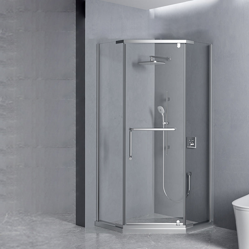 Aluminum Alloy Tempered Glass Shower Door Simple Shower Screen Silver 39.4"L x 39.4"W x 78.7"H Right Clearhalo 'Bathroom Remodel & Bathroom Fixtures' 'Home Improvement' 'home_improvement' 'home_improvement_shower_tub_doors' 'Shower and Tub Doors' 'shower_tub_doors' 'Showers & Bathtubs' 7188042