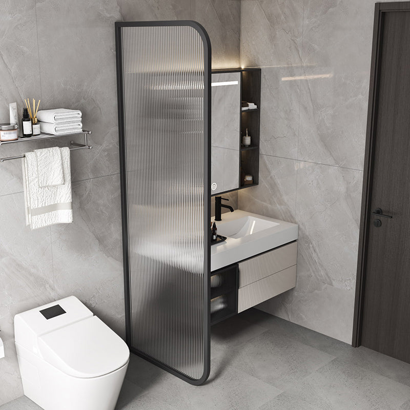 Frame Tempered Fixed Glass Panel Metal Fixed Glass Panel with Square Hardware Clearhalo 'Bathroom Remodel & Bathroom Fixtures' 'Home Improvement' 'home_improvement' 'home_improvement_shower_tub_doors' 'Shower and Tub Doors' 'shower_tub_doors' 'Showers & Bathtubs' 7188119