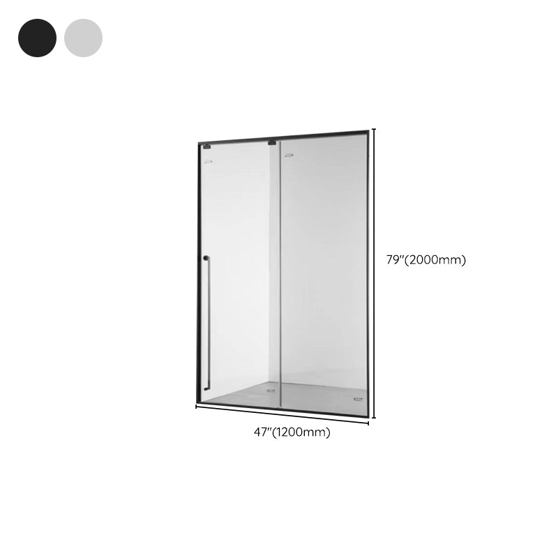 Narrow Full Frame Single Sliding Shower Door Tempered Glass Shower Door Clearhalo 'Bathroom Remodel & Bathroom Fixtures' 'Home Improvement' 'home_improvement' 'home_improvement_shower_tub_doors' 'Shower and Tub Doors' 'shower_tub_doors' 'Showers & Bathtubs' 7188208