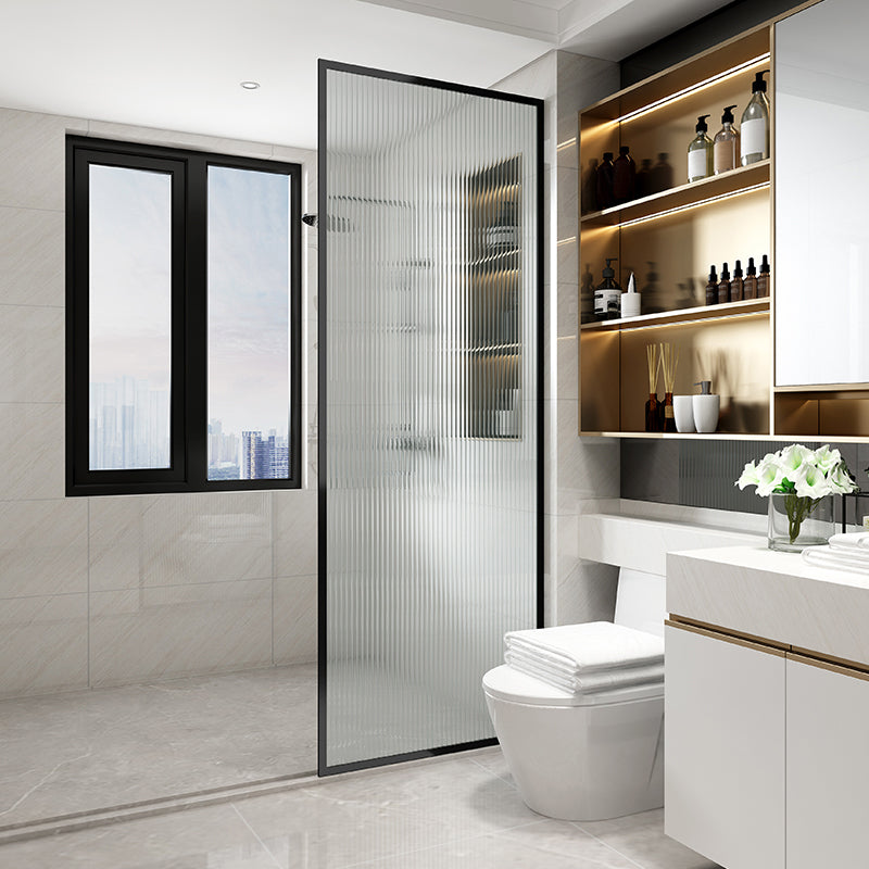 Black Full Frame Fixed Shower Screen Tempered Glass Shower Door Clearhalo 'Bathroom Remodel & Bathroom Fixtures' 'Home Improvement' 'home_improvement' 'home_improvement_shower_tub_doors' 'Shower and Tub Doors' 'shower_tub_doors' 'Showers & Bathtubs' 7188336