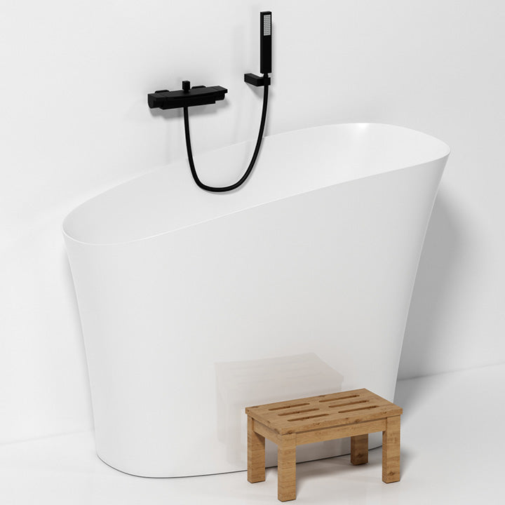 Antique Finish Soaking Oval Bath Stand Alone Modern Bathtub (Stool not Included) White Tub with Wall Mounted Faucets Clearhalo 'Bathroom Remodel & Bathroom Fixtures' 'Bathtubs' 'Home Improvement' 'home_improvement' 'home_improvement_bathtubs' 'Showers & Bathtubs' 7194735
